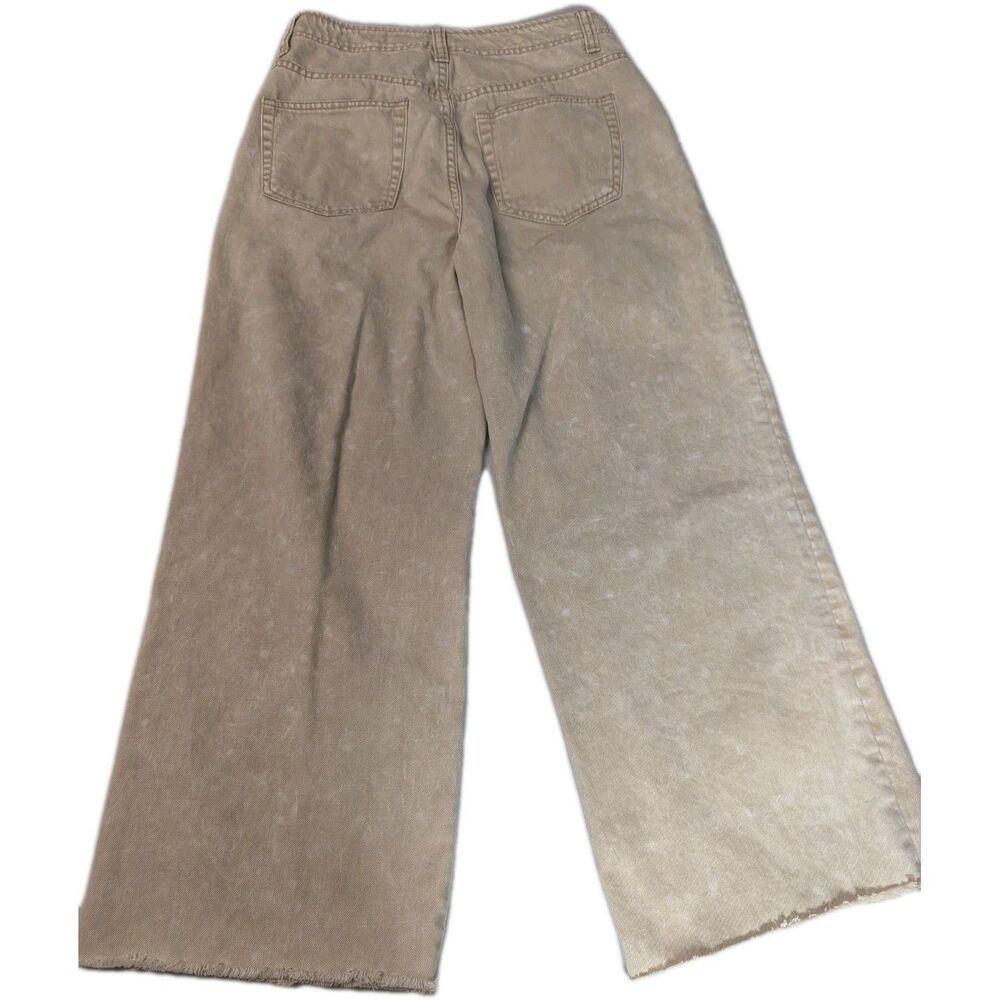Easel Los Angeles Wide Leg Pants Medium Beige Button Fly High Rise Raw Hem Boho - Picture 7 of 16